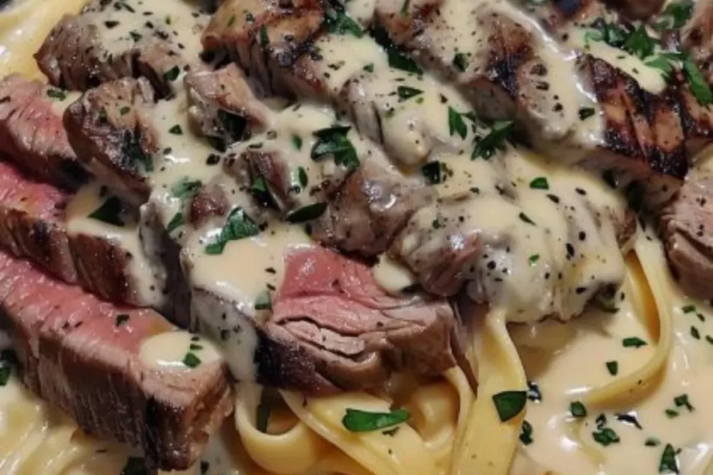 Fettuccine Alfredo au Bœuf Grillé et Gorgonzola