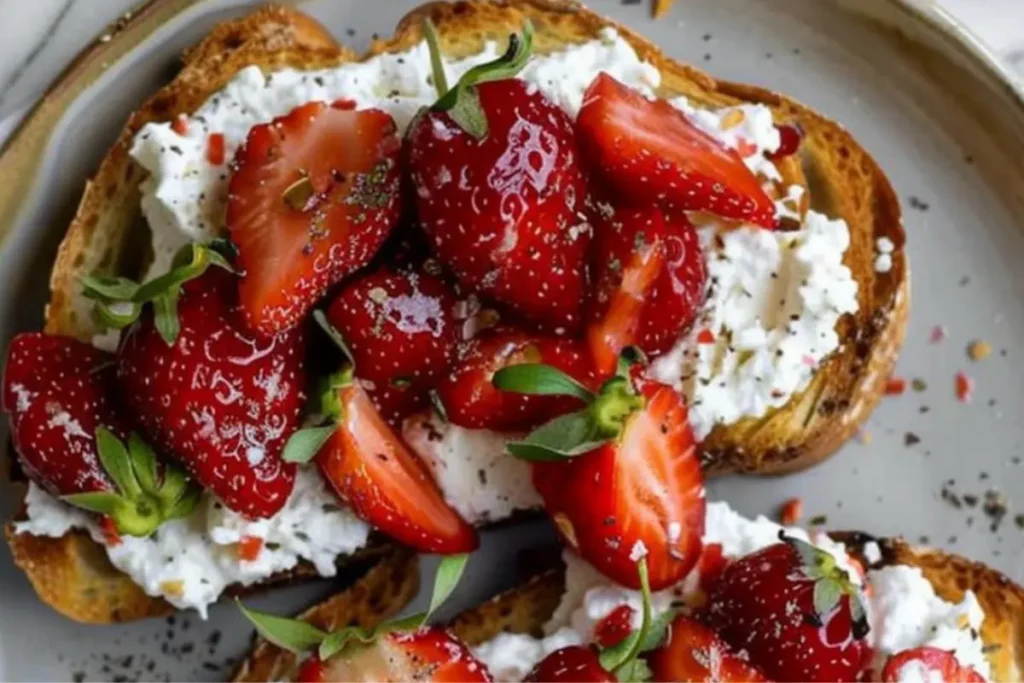 Toast à la Ricotta Fouettée et aux Fraises Rôties