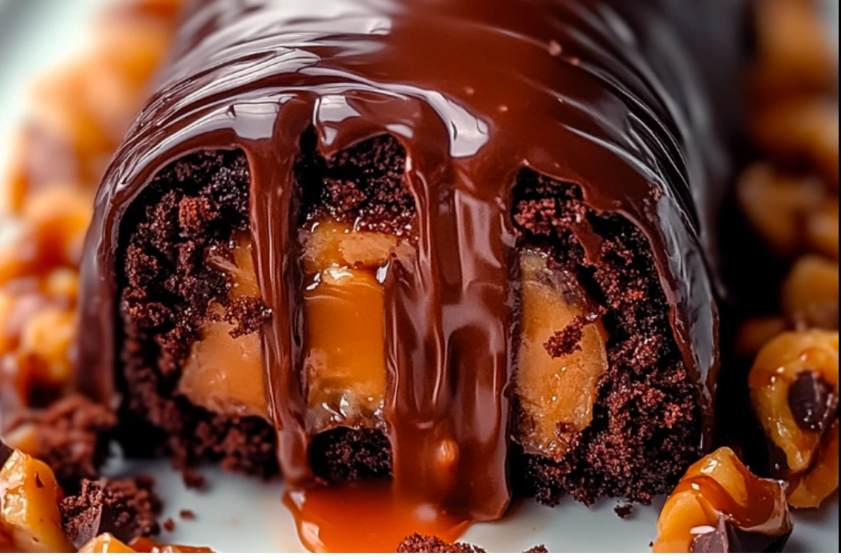 Roulé au Chocolat Fondant, Caramel et Noix de Pécan